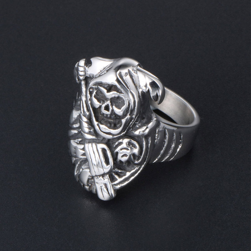 Personalized Titanium Steel Ghost Skull Ring for Men - Hipster Punk Fashion, Size 7-12