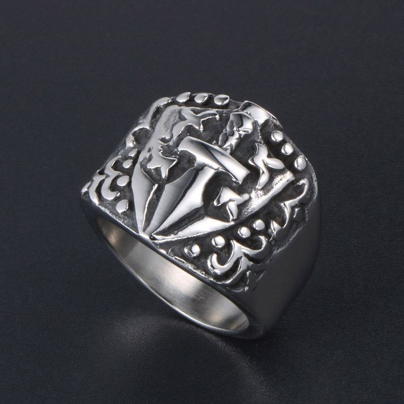 Gothic Punk Cross Sword Ring for Men, Vintage Titanium Steel Jewelry in Sizes 7-12