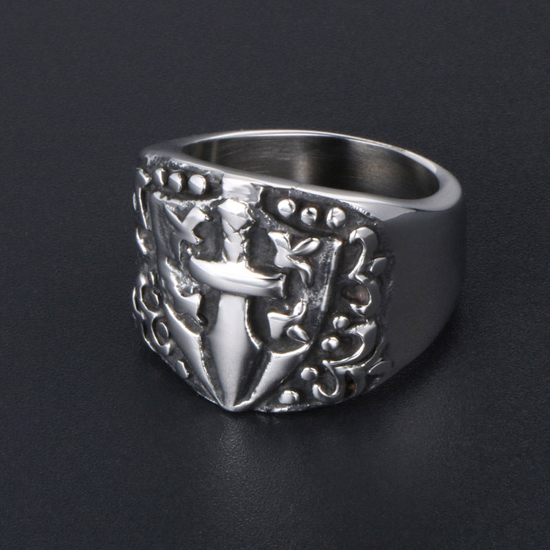 Gothic Punk Cross Sword Ring for Men, Vintage Titanium Steel Jewelry in Sizes 7-12