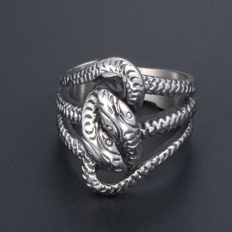 Punk-Inspired Snake Design Titanium Steel Ring for Men - Stylish Cross-Border Jewelry