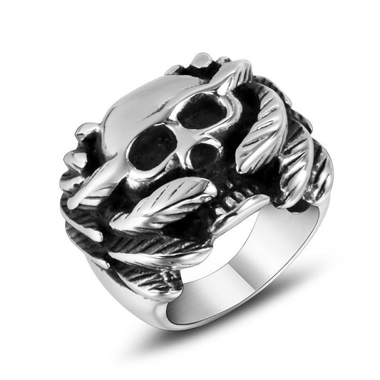 Gothic Titanium Steel Wing Skull Ring for Men - Cross-Border Supply