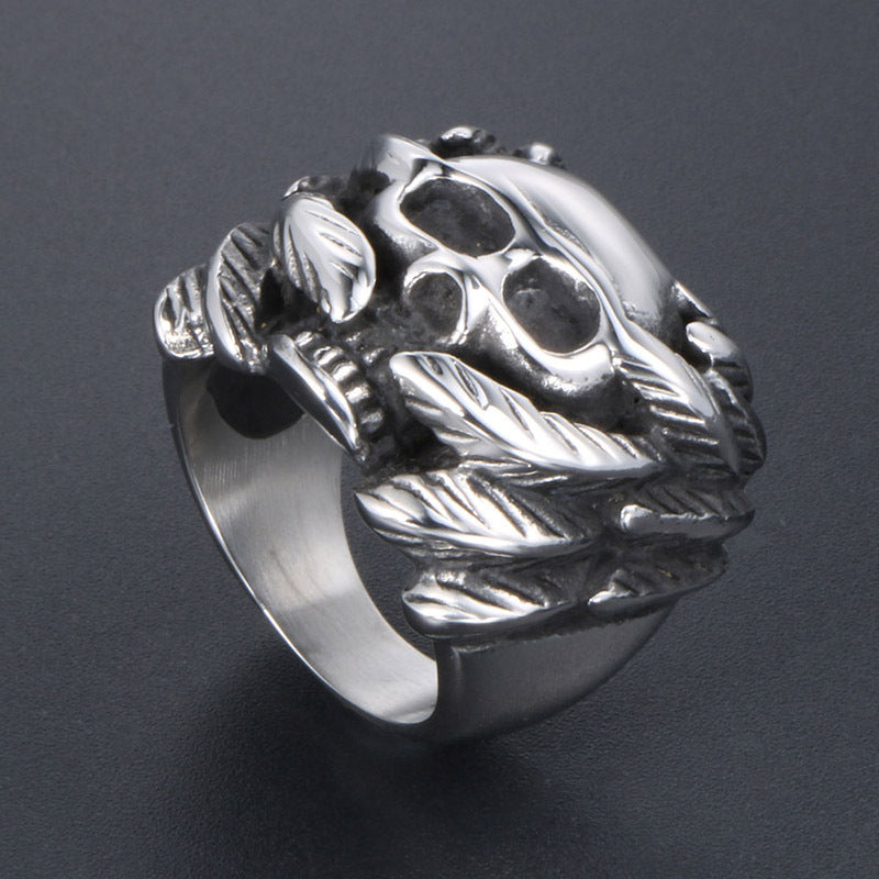 Gothic Titanium Steel Wing Skull Ring for Men - Cross-Border Supply