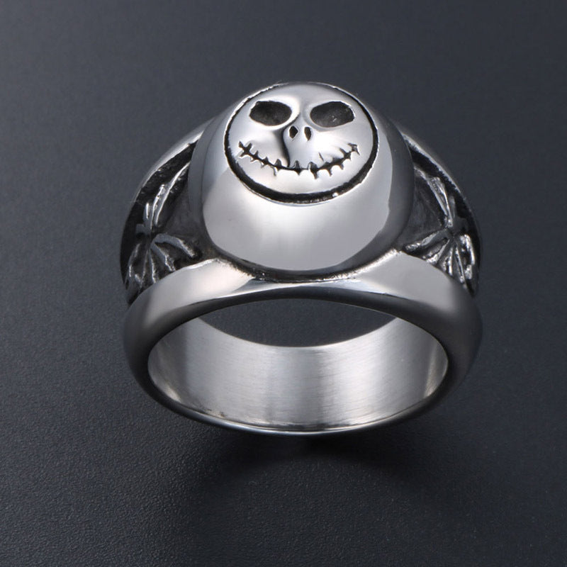 Men's Retro Titanium Steel Smiley Face Ring - Personalized Fashion Index Finger Jewelry