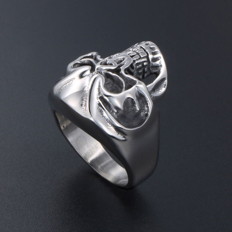 Titanium Steel Exaggerated Ghost Face Skull Ring for Men - Halloween Personality Accessory