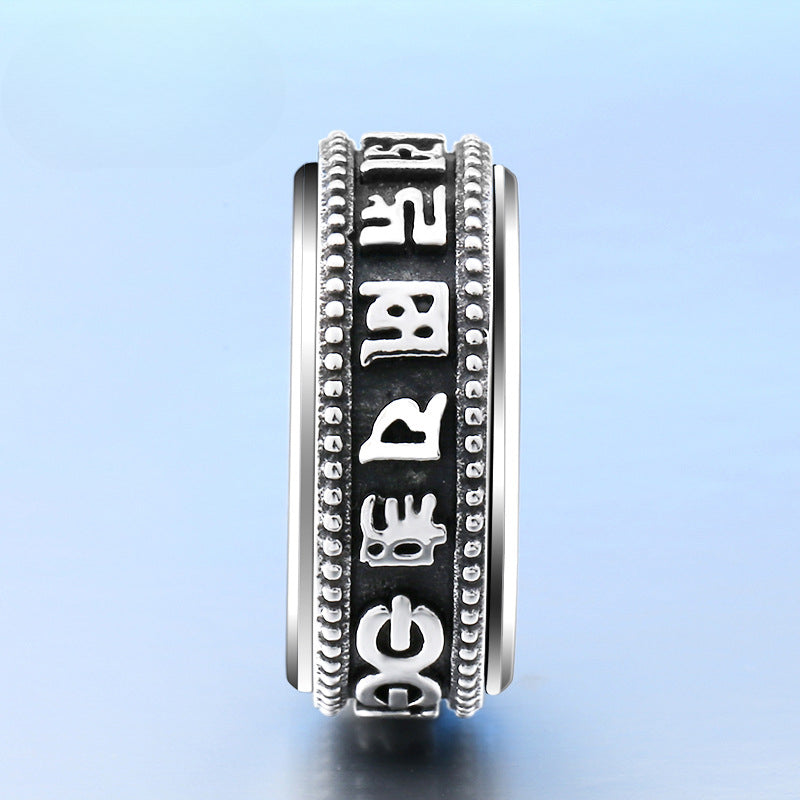 Personalized Men's Titanium Steel Rotating Mantra Ring - Ethnic Style Jewelry Wholesale