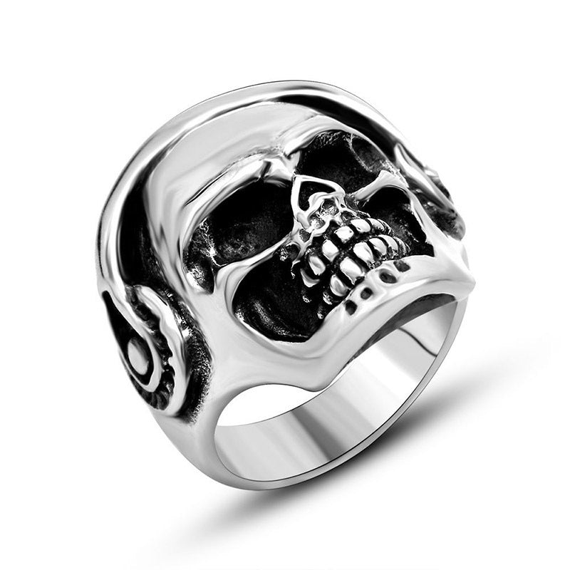 Punk Skull Ring with Black Eyed Earphones - Ghost Head Design for Men's Nightclub Jewelry