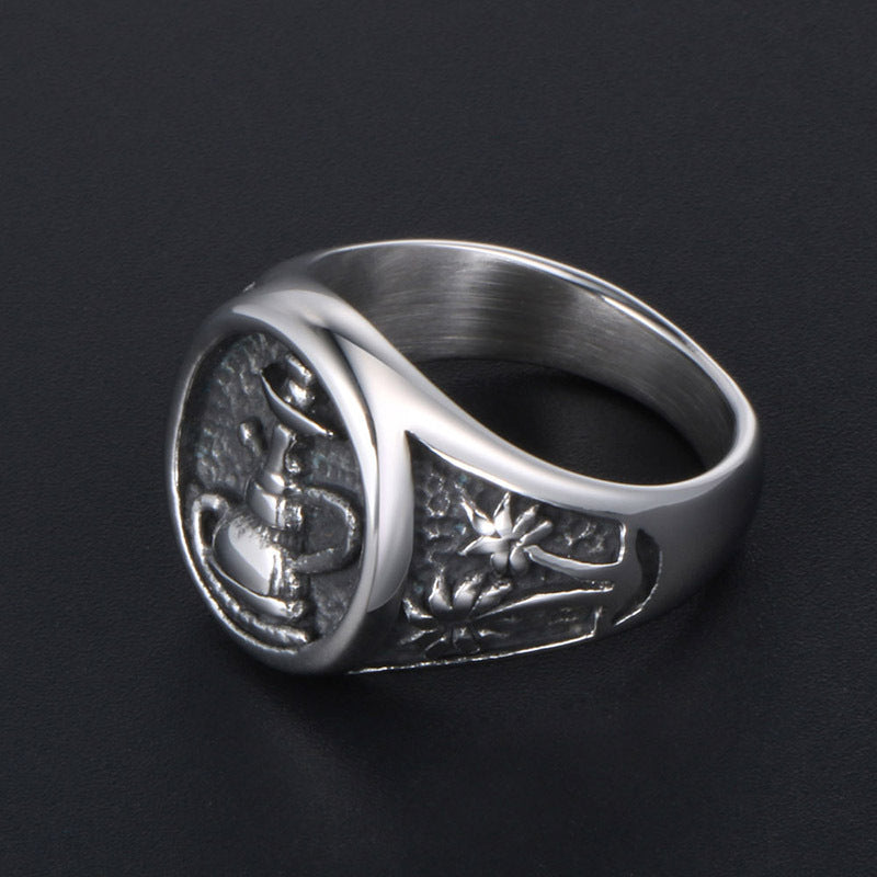 Trendy Titanium Steel Engraved Ring for Men with Unique Patterns - Wholesale Available