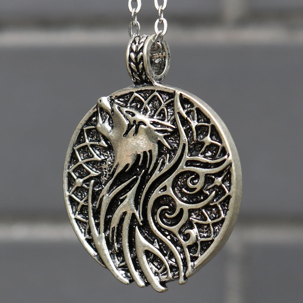 Viking Wolf Head Necklace with Nordic Charm - Men's Trendy Pendant in Norse Legacy Collection