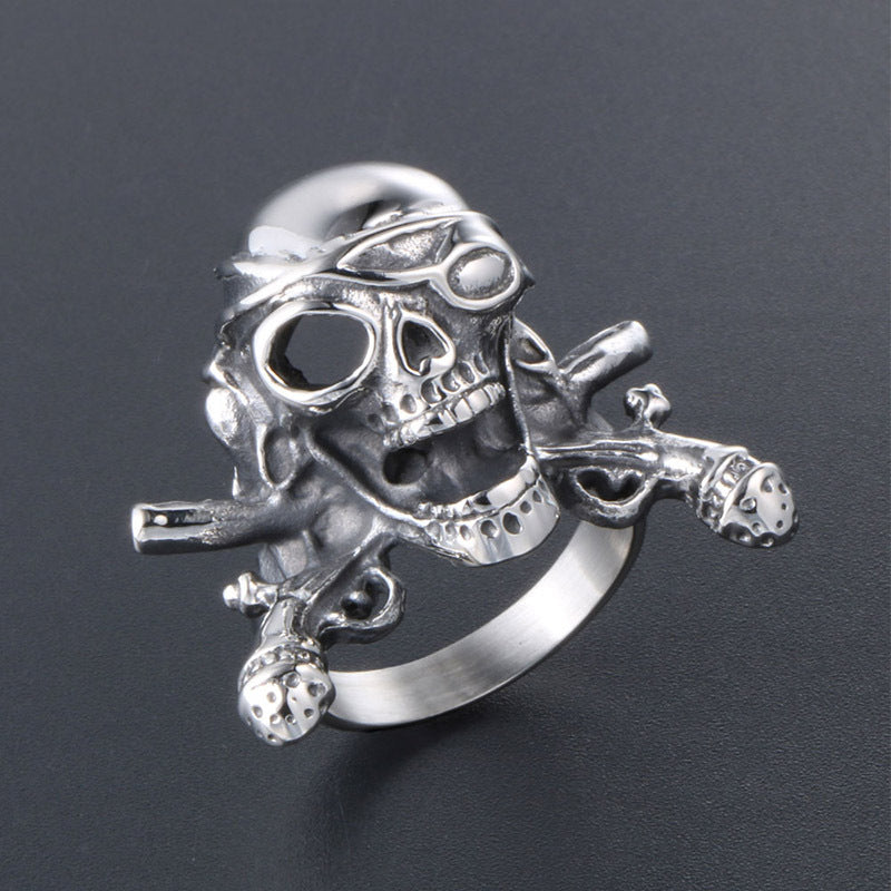 Titanium Steel Pirate Skull Ring for Men - Trendy One-Eye Design for Nightclub Style