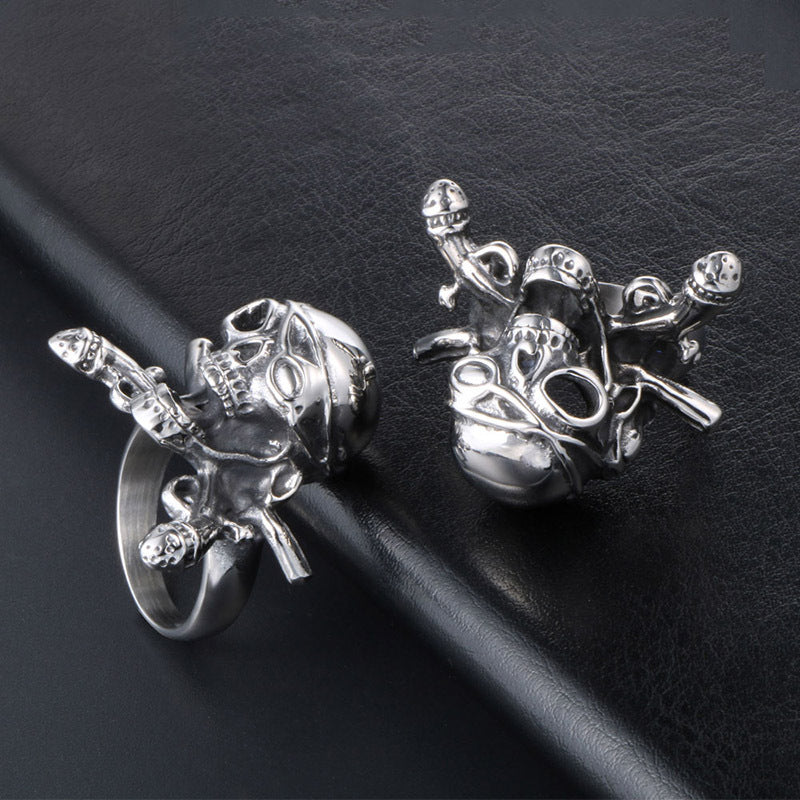 Titanium Steel Pirate Skull Ring for Men - Trendy One-Eye Design for Nightclub Style