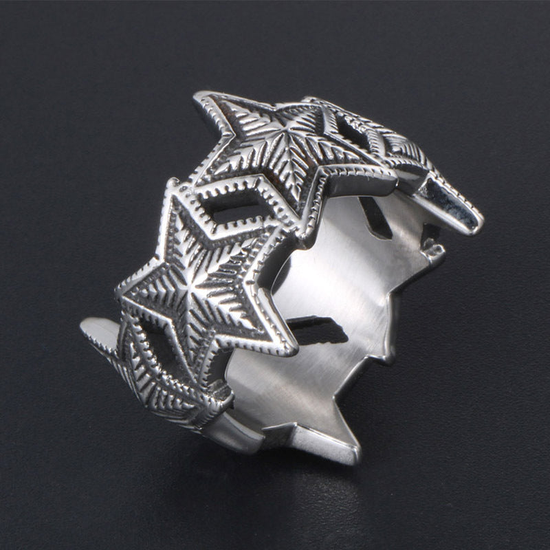 Punk Style Titanium Steel Five-Pointed Star Ring for Trendy Men