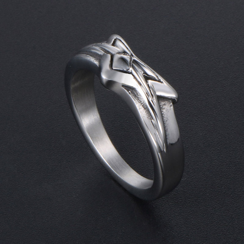 Korean-Inspired Retro Titanium Steel Pentagram Ring for Men and Women - Unisex Fashion Statement Finger Ring