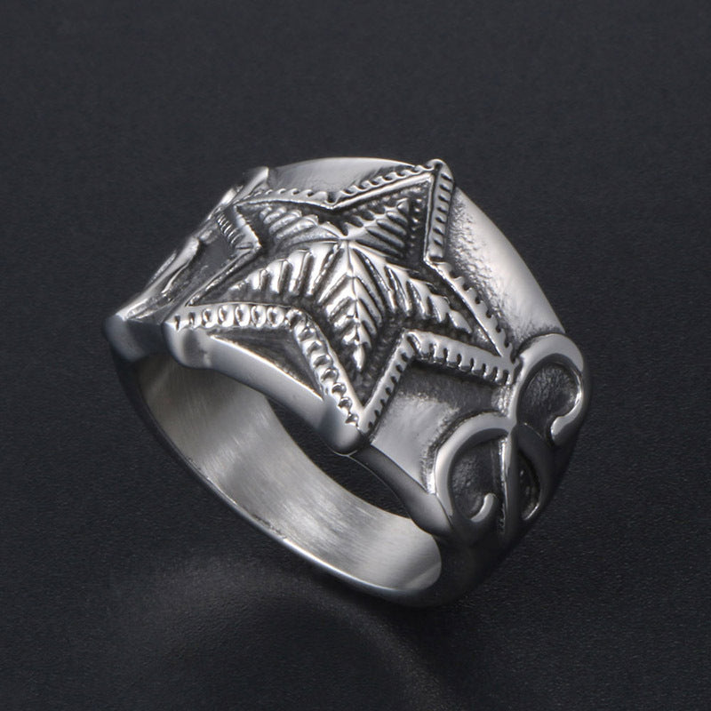 Korean Star Ring Collection: Trendsetting Pentagram Men's Ring for Hip-Hop Fashion