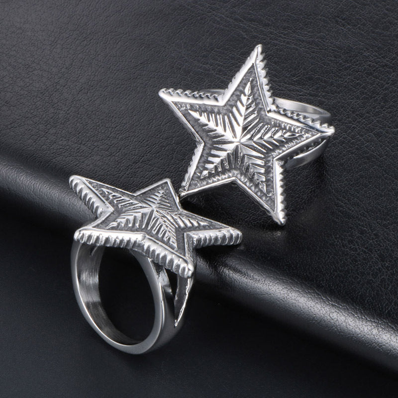 Pentagram Oversized Titanium Steel Ring - Korean-Inspired Versatile Jewelry for Men