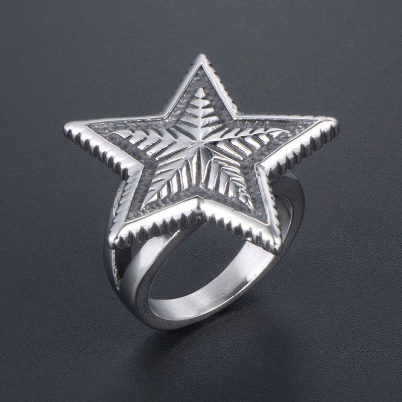 Pentagram Oversized Titanium Steel Ring - Korean-Inspired Versatile Jewelry for Men