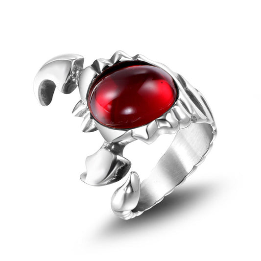 Retro Titanium Steel Scorpion Ring with Red and Blue Sandstone - Men's Hip-Hop Rock Accessory