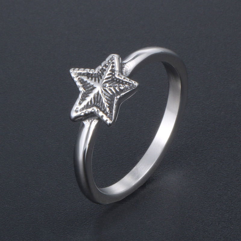 Titanium Steel Pentagram Couple Ring - Wholesale Stainless Steel Trinkets for Men and Women