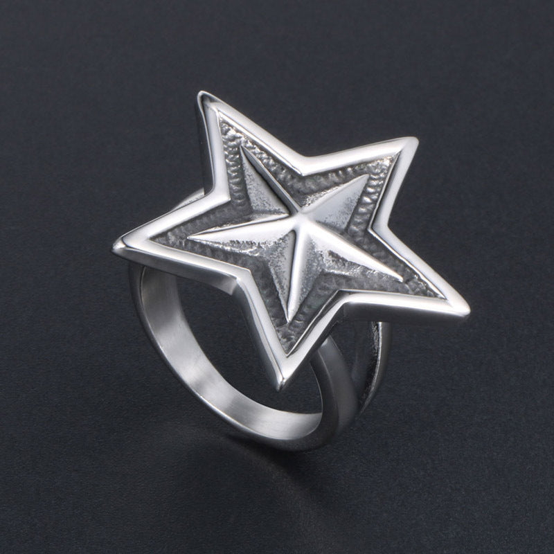 Titanium Steel Punk Star Ring for Couples - Korean Wholesale Men's Accessories