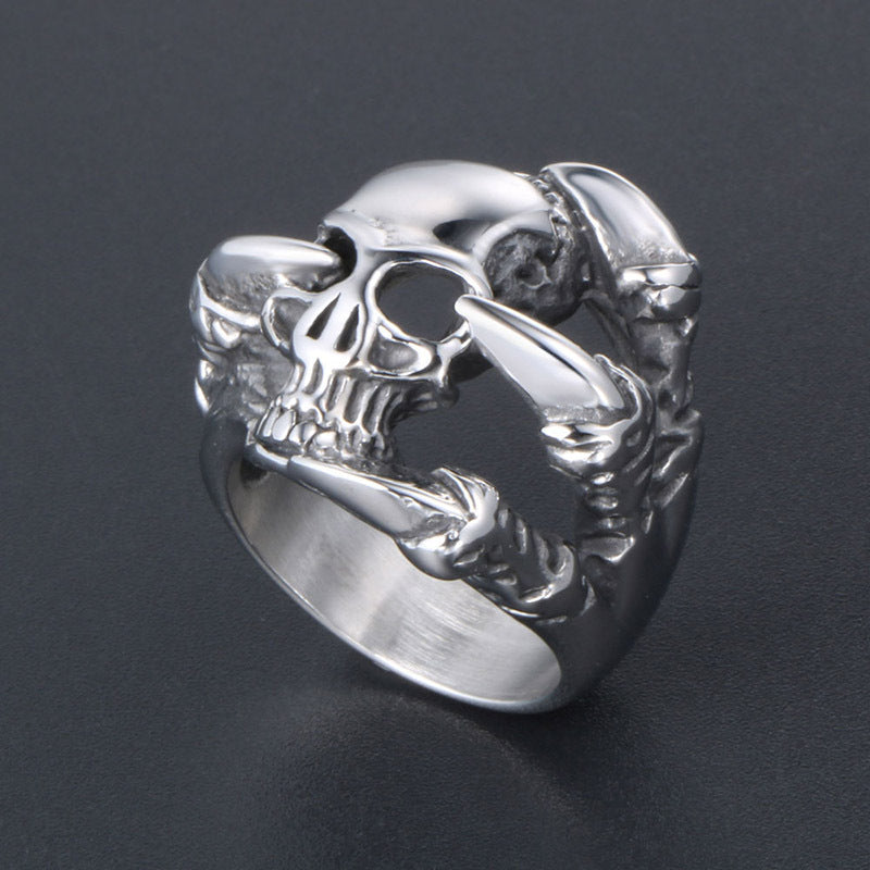 Titanium Steel Retro Punk Skull Wolf Head Devil Ring for Men