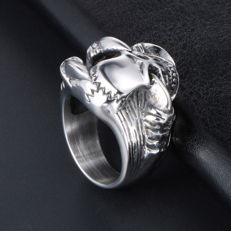 Titanium Steel Retro Punk Skull Wolf Head Devil Ring for Men