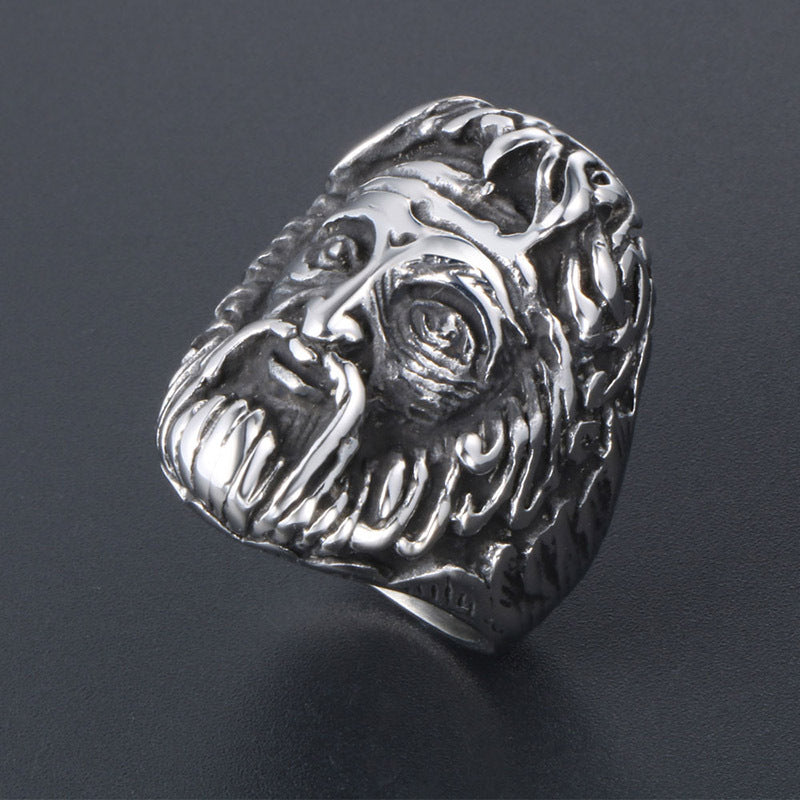 Titanium Steel Gothic Punk Skull Ring for Men - Indian Chief Inspired Design