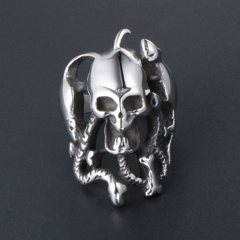 Titanium Steel Ghost Head Ring for Men and Women - Trendy Skull Hip Hop Accessory