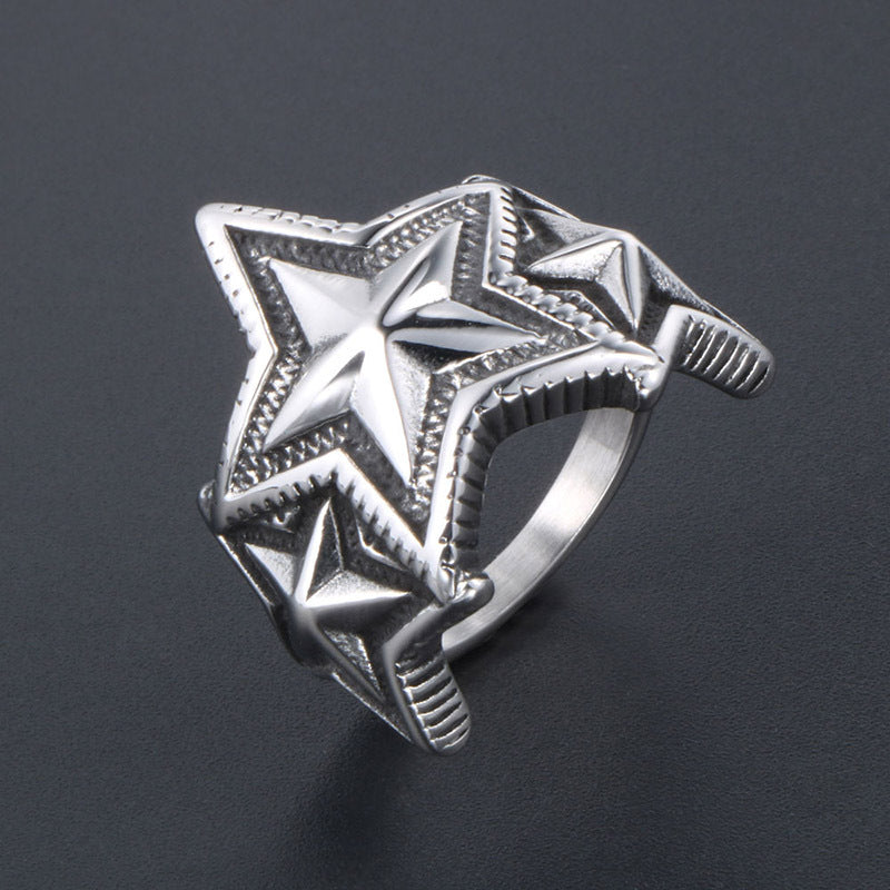 Trendy Multi-Star Overlapping Titanium Steel Ring for Men with Five-Pointed Star Design