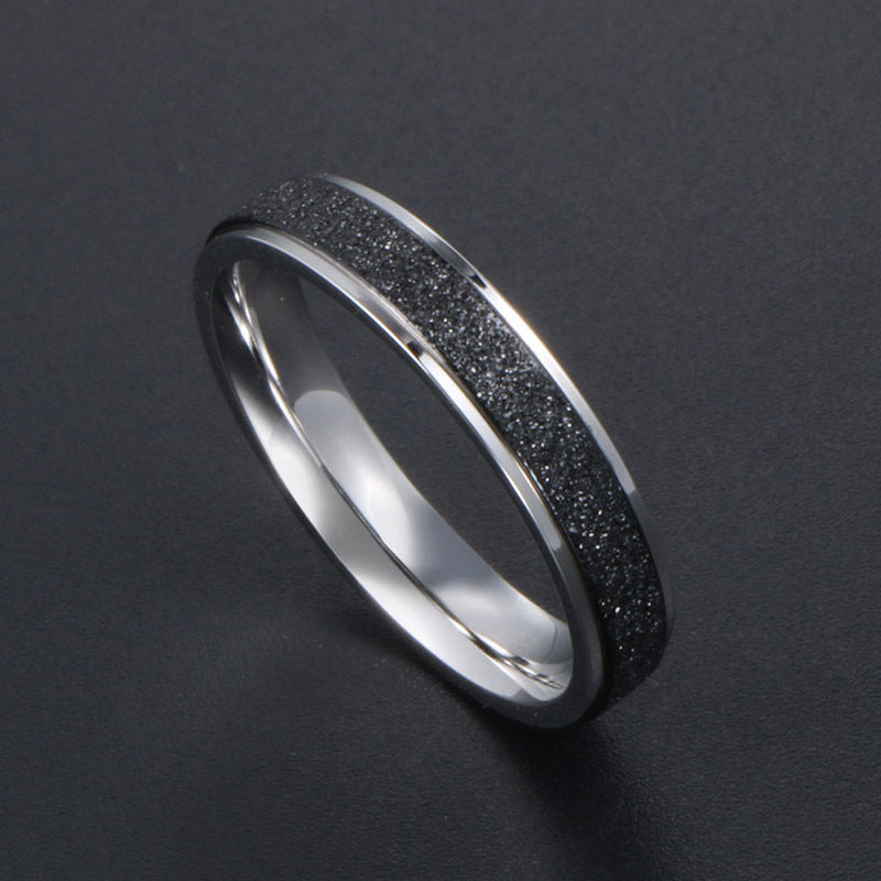 Unisex Black Matte Titanium Steel Ring with Pearl Sand Finish - Stylish Couple's Accessory for Index Finger