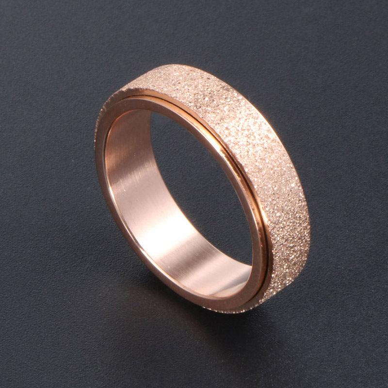 Rose Gold Matte Rotatable Couples Ring in Japanese and Korean Style, Fashionable Titanium Steel Jewelry for Men