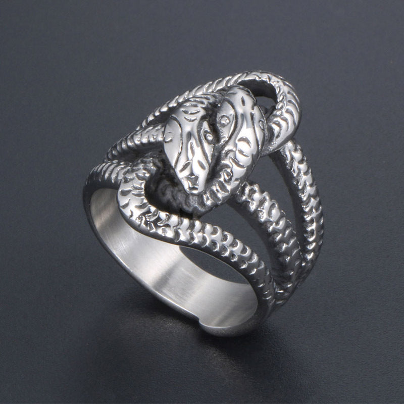 Punk-Inspired Snake Design Titanium Steel Ring for Men - Stylish Cross-Border Jewelry