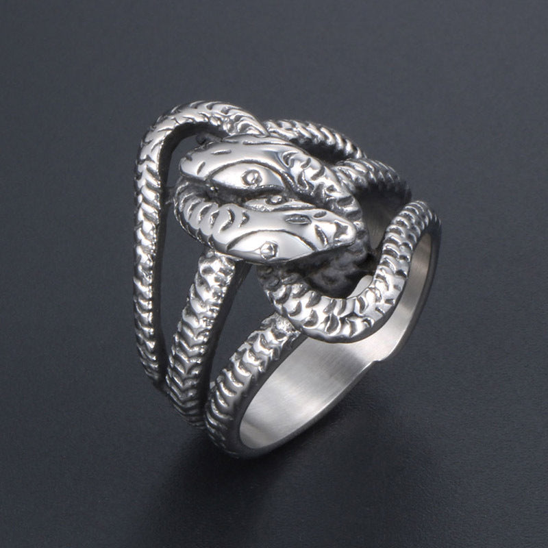 Punk-Inspired Snake Design Titanium Steel Ring for Men - Stylish Cross-Border Jewelry