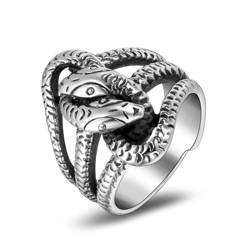 Punk-Inspired Snake Design Titanium Steel Ring for Men - Stylish Cross-Border Jewelry