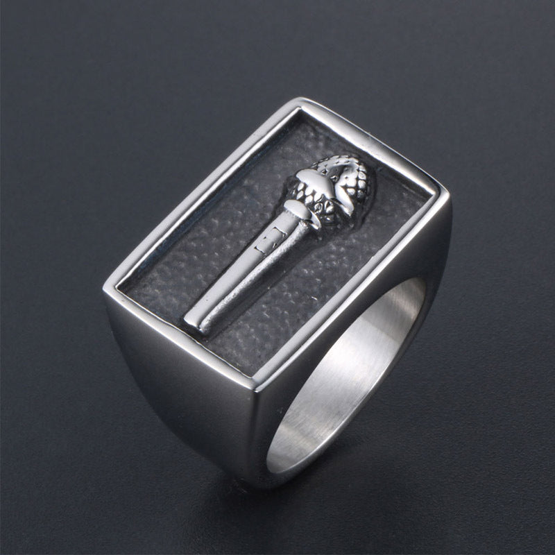 Retro Titanium Steel Men's Wide Microphone Ring - Trendy Index Finger Accessory