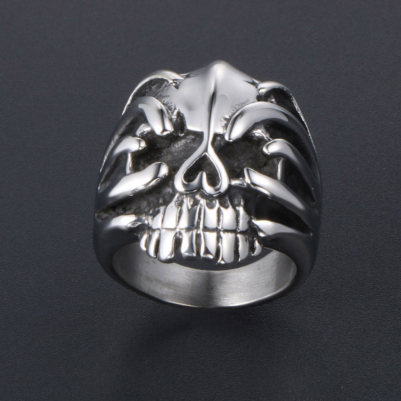 Titanium Steel Skeleton Hand Ring - Retro Punk Style for Men