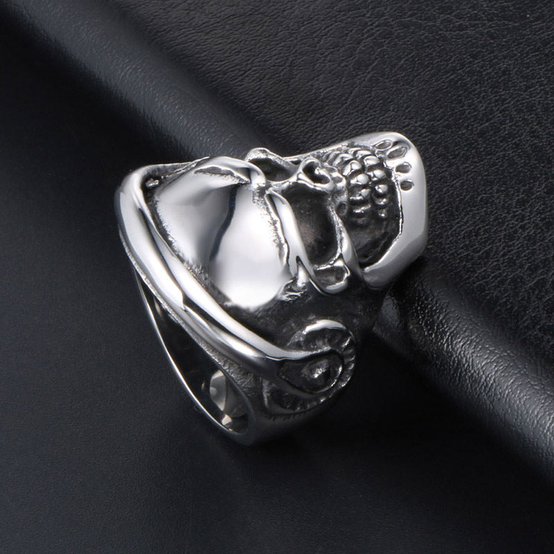 Punk Skull Ring with Black Eyed Earphones - Ghost Head Design for Men's Nightclub Jewelry