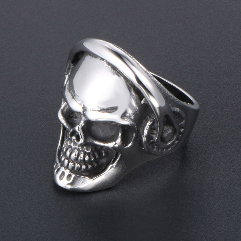 Punk Skull Ring with Black Eyed Earphones - Ghost Head Design for Men's Nightclub Jewelry