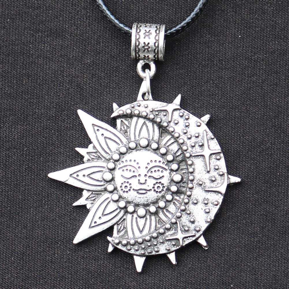 Sun Smiling Face and Celestial Necklace Mandala Flower Pendant Viking Jewelry for Men and Women