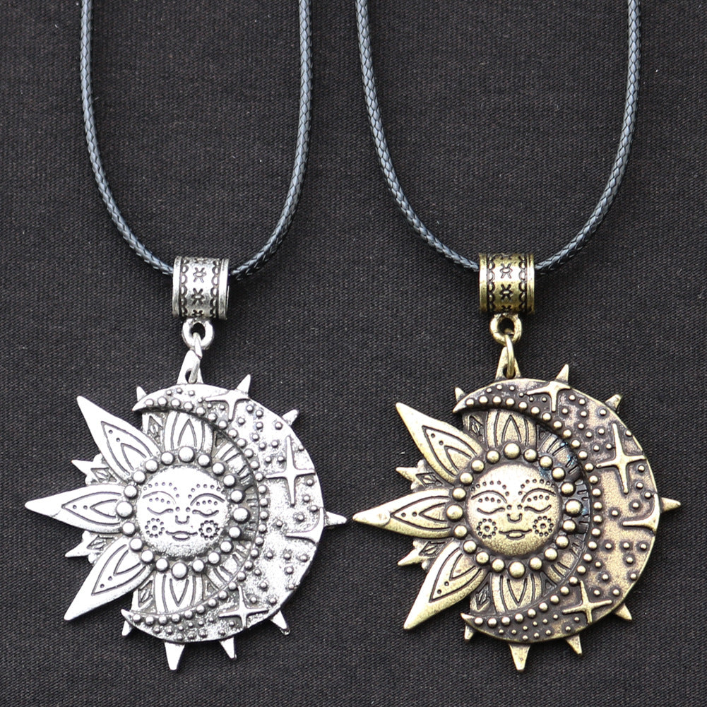 Sun Smiling Face and Celestial Necklace Mandala Flower Pendant Viking Jewelry for Men and Women