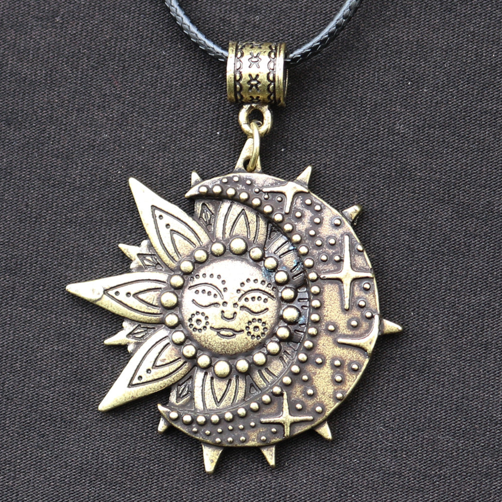 Sun Smiling Face and Celestial Necklace Mandala Flower Pendant Viking Jewelry for Men and Women