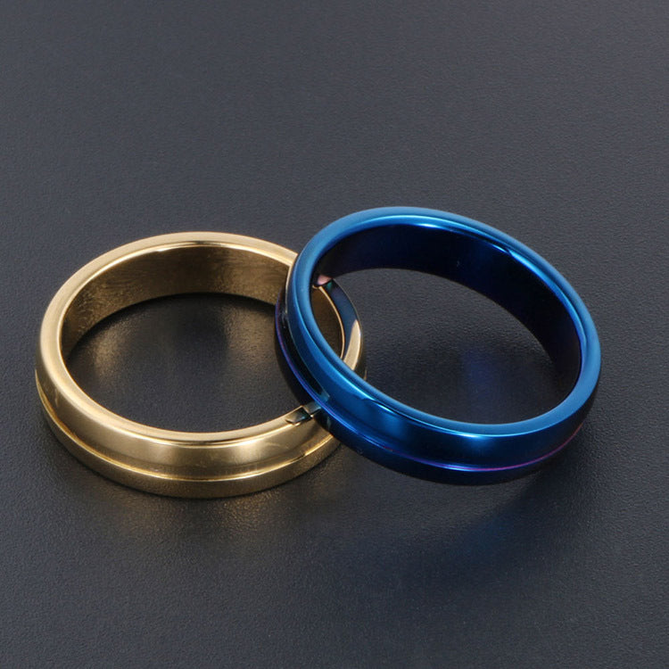 Stylish Black, Gold, and Blue Titanium Steel Ring for Men - Trendy Fashion Accessory for Index Finger