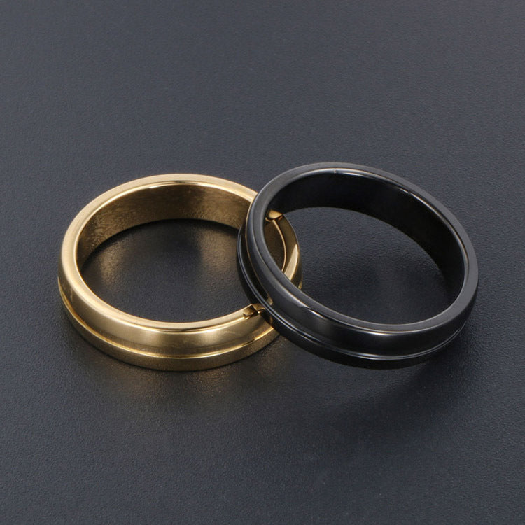 Stylish Black, Gold, and Blue Titanium Steel Ring for Men - Trendy Fashion Accessory for Index Finger