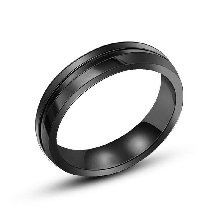 Stylish Black, Gold, and Blue Titanium Steel Ring for Men - Trendy Fashion Accessory for Index Finger