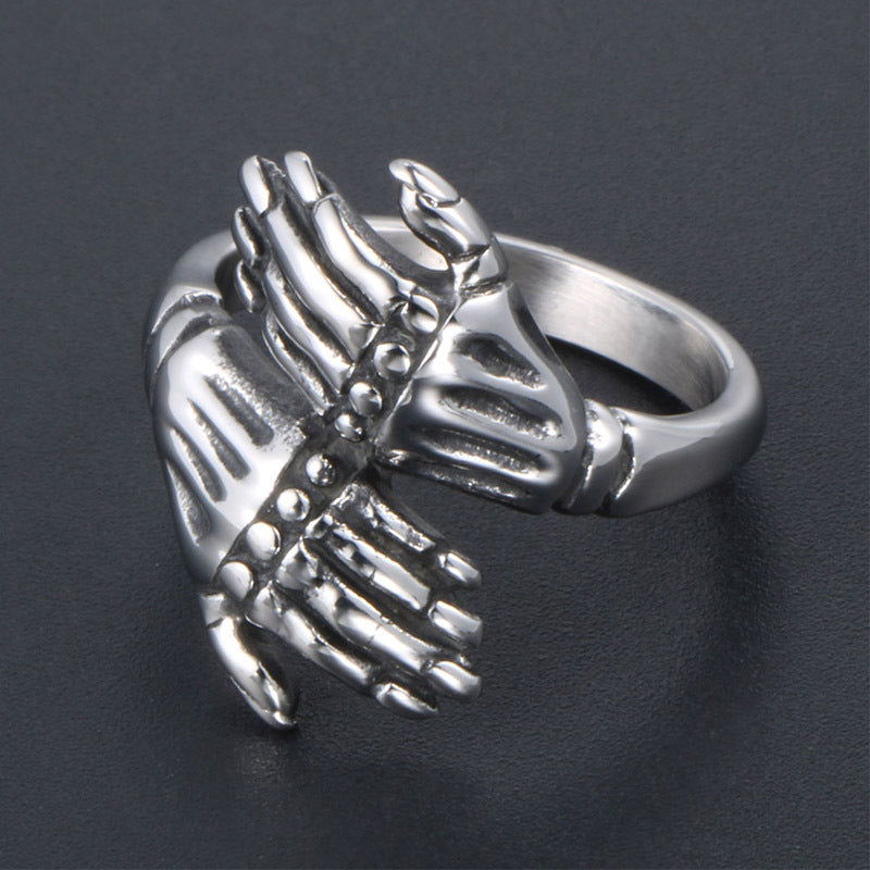 Punk Skull Dual Design Titanium Steel Ring for Men - Trendy Index Finger Accessory