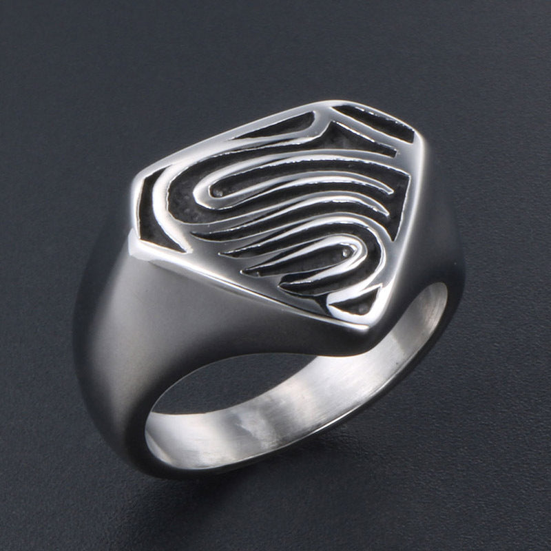 Titanium Steel Superman Ring for Men - Punk Retro Design, Wholesale Jewelry Collection