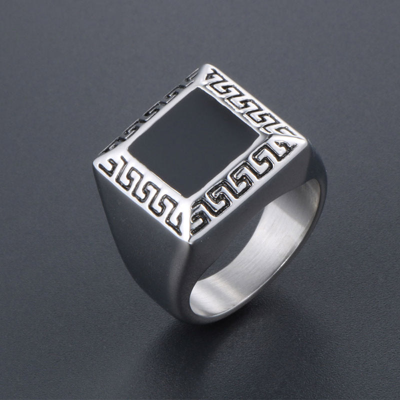 Titanium Steel Men's Retro Personalized Epoxy Ring - Wholesale Fashion Jewelry