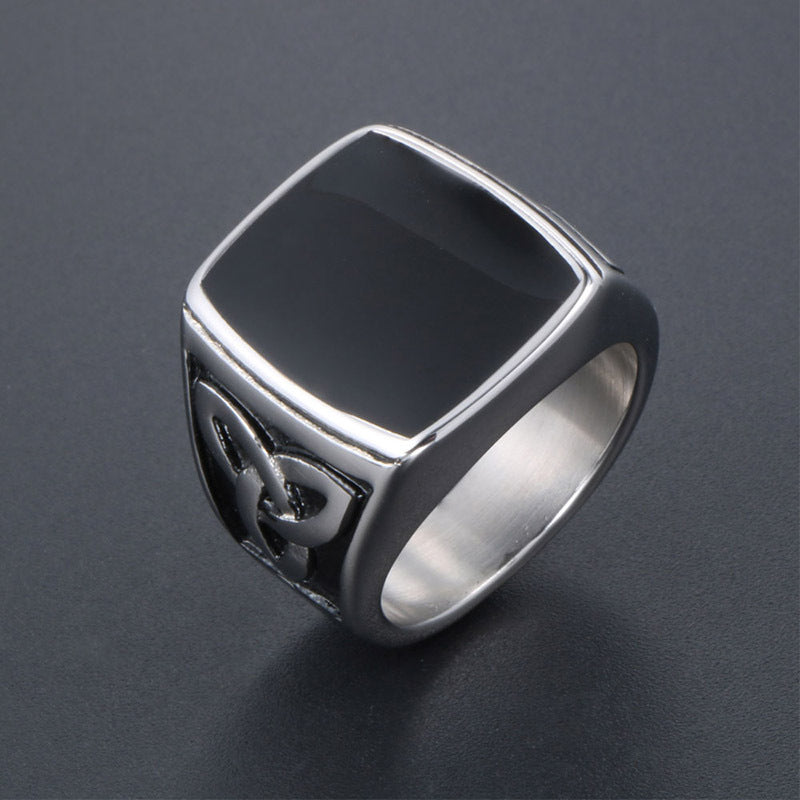 Trendy Men's Titanium Steel Square Ring - Personalized European and American Drip Finger Wrench, Wholesale Available