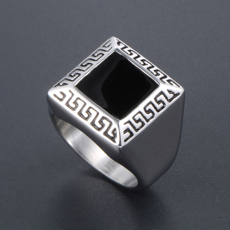 Titanium Steel Men's Retro Personalized Epoxy Ring - Wholesale Fashion Jewelry