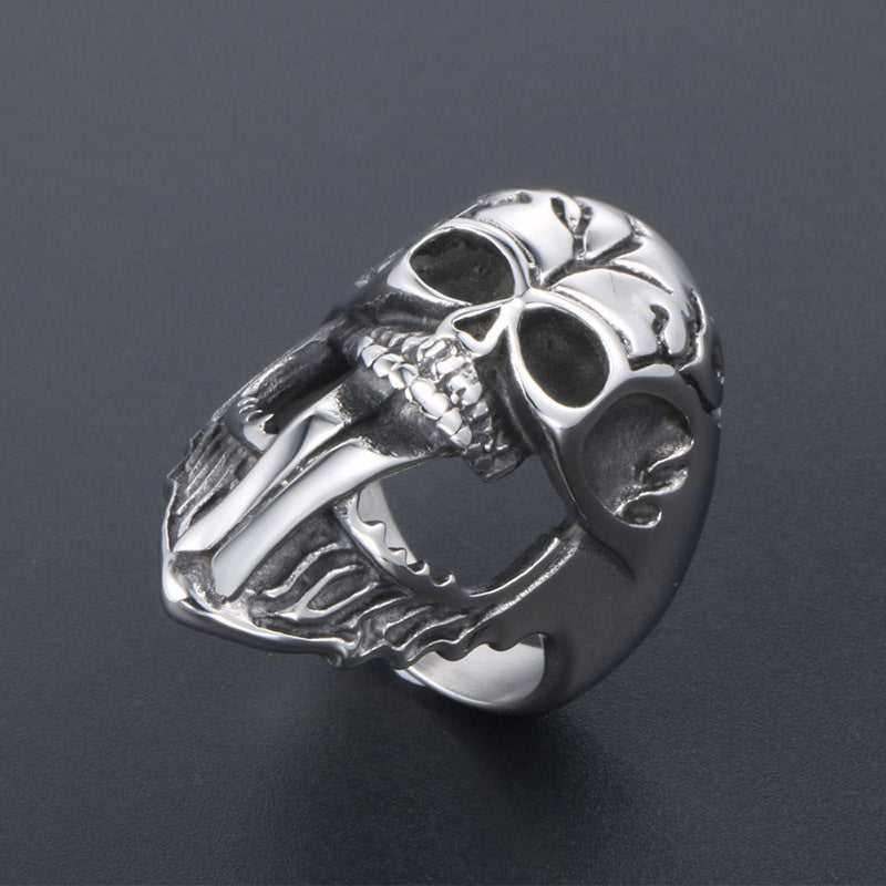 Punk-Inspired Skull Ring with Long Tongue - Halloween Titanium Steel Jewelry for Men