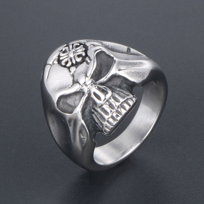 Vintage Style Skull Ring for Men - Retro Distressed Titanium Steel Accessory