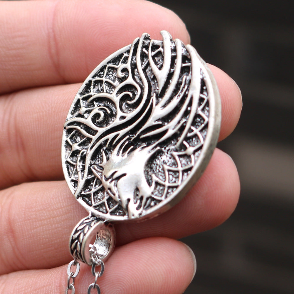 Viking Wolf Head Necklace with Nordic Charm - Men's Trendy Pendant in Norse Legacy Collection